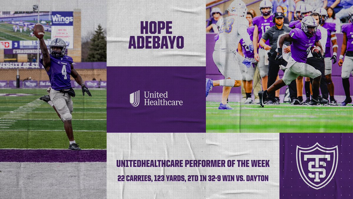 You don't need hope, when you've got Hope...

The <a href="/UHC/">UnitedHealthcare</a> Performer Of The Week  racked up his sixth 100-yard game of the season in <a href="/UST_Football/">St. Thomas Football</a>'s senior day victory and he finishes 2024 with the most rushing yards of any Tommie in the D1 era.

Take a bow <a href="/Hopeadebayo_/">Hope Adebayo🇳🇬</a>!

#RollToms