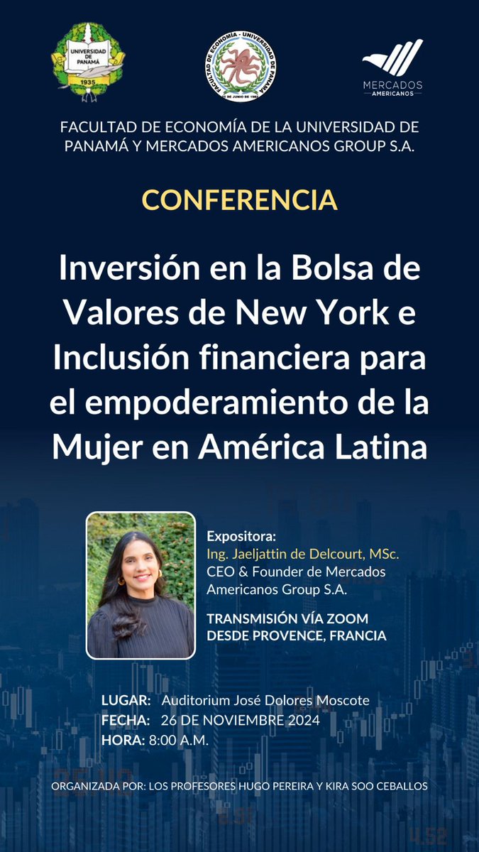 Invitación #medios de #comunicacion divulgar oportunidades de invertir en <a href="/NYSE/">NYSE 🏛</a> Contaremos con presencia de Dres. en Economía <a href="/UNIVERSIDAD_PMA/">Universidad dePanamá</a> y Especializadas Hugo Pereira y Kira Soo Ceballos. expositora Ing. Jael Delcourt MSc. Desde Provence, Francia. <a href="/criticaenlinea/">Diario Critica.Pa</a> <a href="/rpc_radio/">Rpc Radio</a>