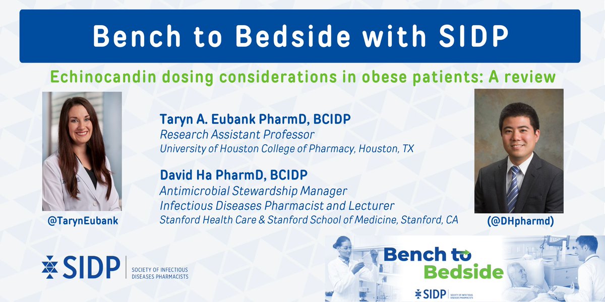 SIDP (@sidpharm) on Twitter photo Check out the latest edition of SIDP & Contagion Live's Bench to Bedside Series focused on Echinocandin dosing in obesity from experts, Drs. <a href="/TarynEubank/">Taryn Eubank</a> and @DHPharmD!
Read here: buff.ly/3ZlSPHe Check out the latest edition of SIDP & Contagion Live's Bench to Bedside Series focused on Echinocandin dosing in obesity from experts, Drs. <a href="/TarynEubank/">Taryn Eubank</a> and @DHPharmD!
Read here: buff.ly/3ZlSPHe
