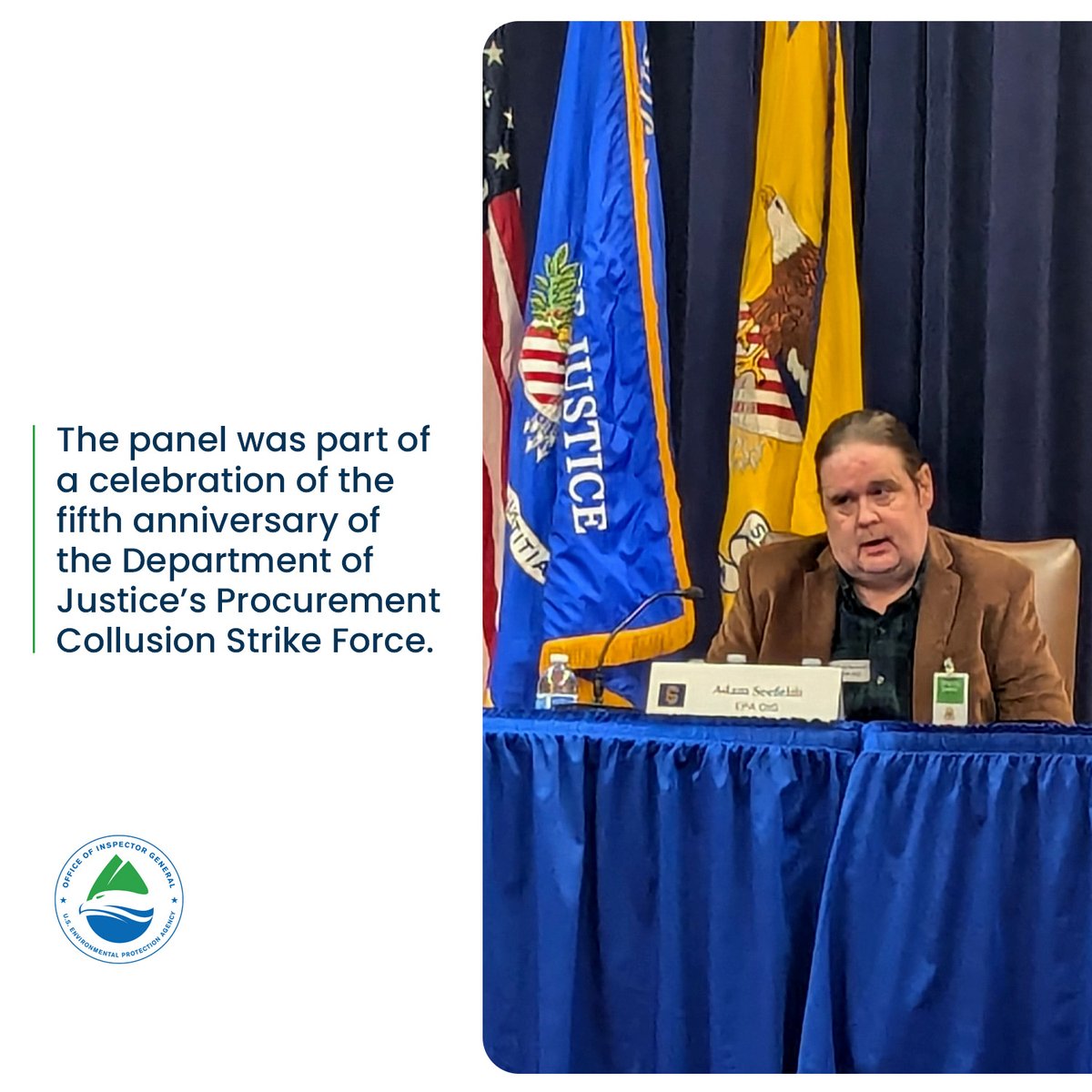 EPAoig's tweet photo. Last week, our Acting Assistant IG for Strategic Analysis and Results joined a panel discussion on the future of data analytics and collaboration with fellow oversight professionals from @GSA_OIG &amp; @DOTInspectorGen during the @DOJ’s PCSF 5th anniversary. @JusticeATR #EPA #EPAOIG https://t.co/X7R2Hgv2XQ