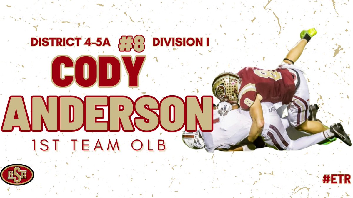 Congratulations to 1st Team All-District 4-5A Div. I OLB, Cody Anderson!

▫️109 tackles (37 solo)
▫️8 TFL
▫️9 hurries
▫️4 FF
▫️1 FR

#ETR