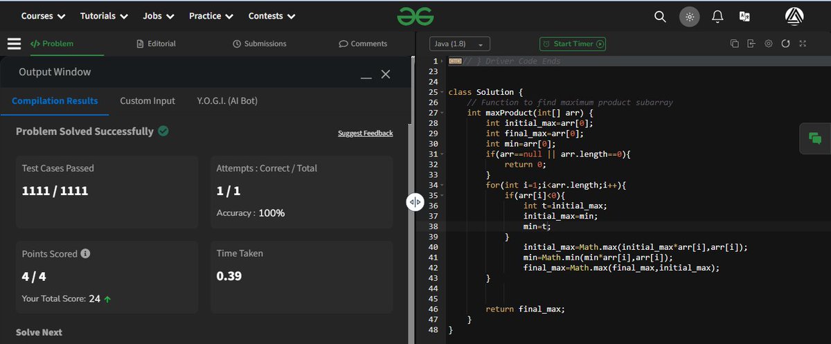 dashhcoder's tweet photo. Day 5/160 of GFG 160
Problem: Maximum Product Subarray✅ 
#gfg160  #geekstreak2024
@geeksforgeeks https://t.co/YuCV7FRxrY