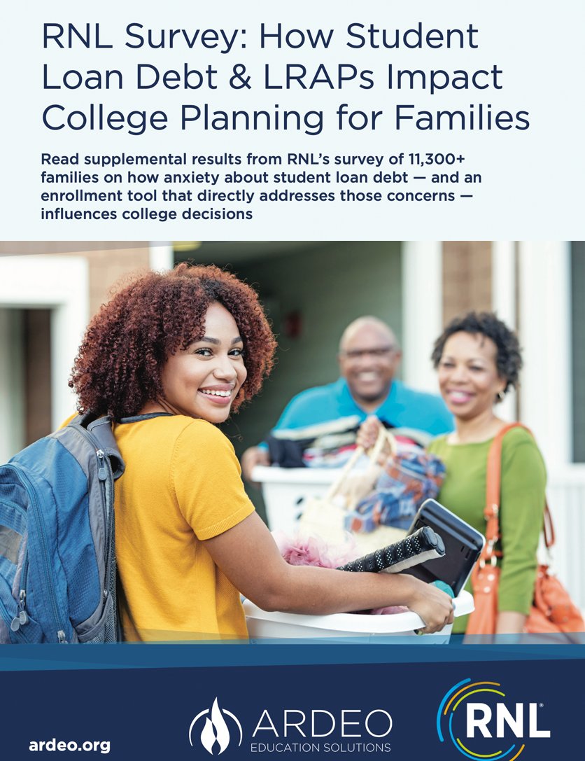 RNL &amp; Ardeo's recent Prospective Family Engagement Survey uncovered interesting - and startling - insights into how #highered costs and #studentloan debt are impacting students' college decisions. ⬇️ Download our supplemental research booklet here:  loom.ly/-LlFhbs