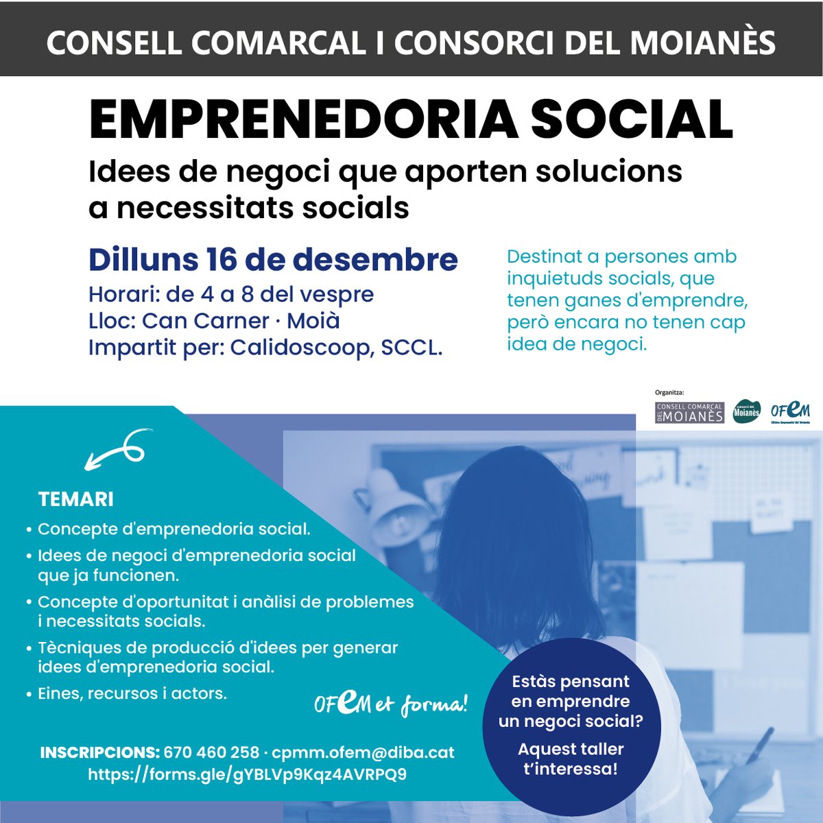 comarcamoianes's tweet photo. 📢 Taller Emprenedoria Social
📅 16 desembre 🕓16:00 - 20:00 📍Can Carner-Moià
Amb Jordi Framis Maimí de Calidoscoop. Aprèn a identificar necessitats socials i generar idees de negoci innovadores🌍
#EmprenedoriaSocial #Cooperativisme #Formació
Inscriu-te:
https://t.co/HnkAEv3mMY https://t.co/SN7gjVLawA