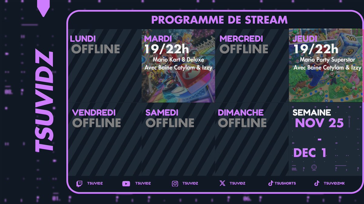 PLANNING DE LA SEMAINE ✨