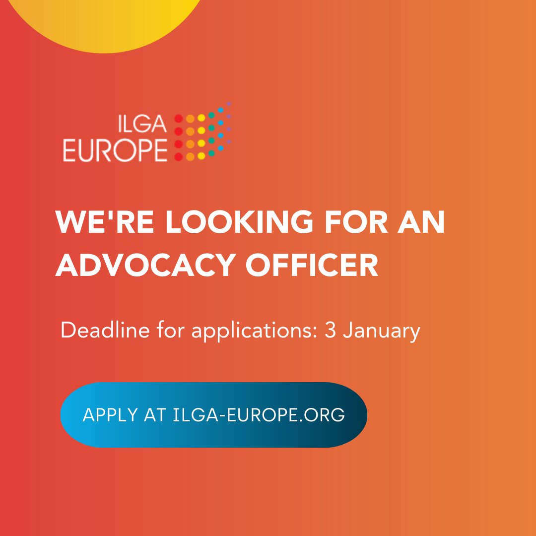 We’re hiring an Advocacy Officer who will act as a thought-leader on strategic issues for the European LGBTI movement and actively contribute to our advocacy work aimed at bringing legal, political and social change for LGBTI people. Apply here by 3 Jan: ilga-europe.org/job-opportunit…