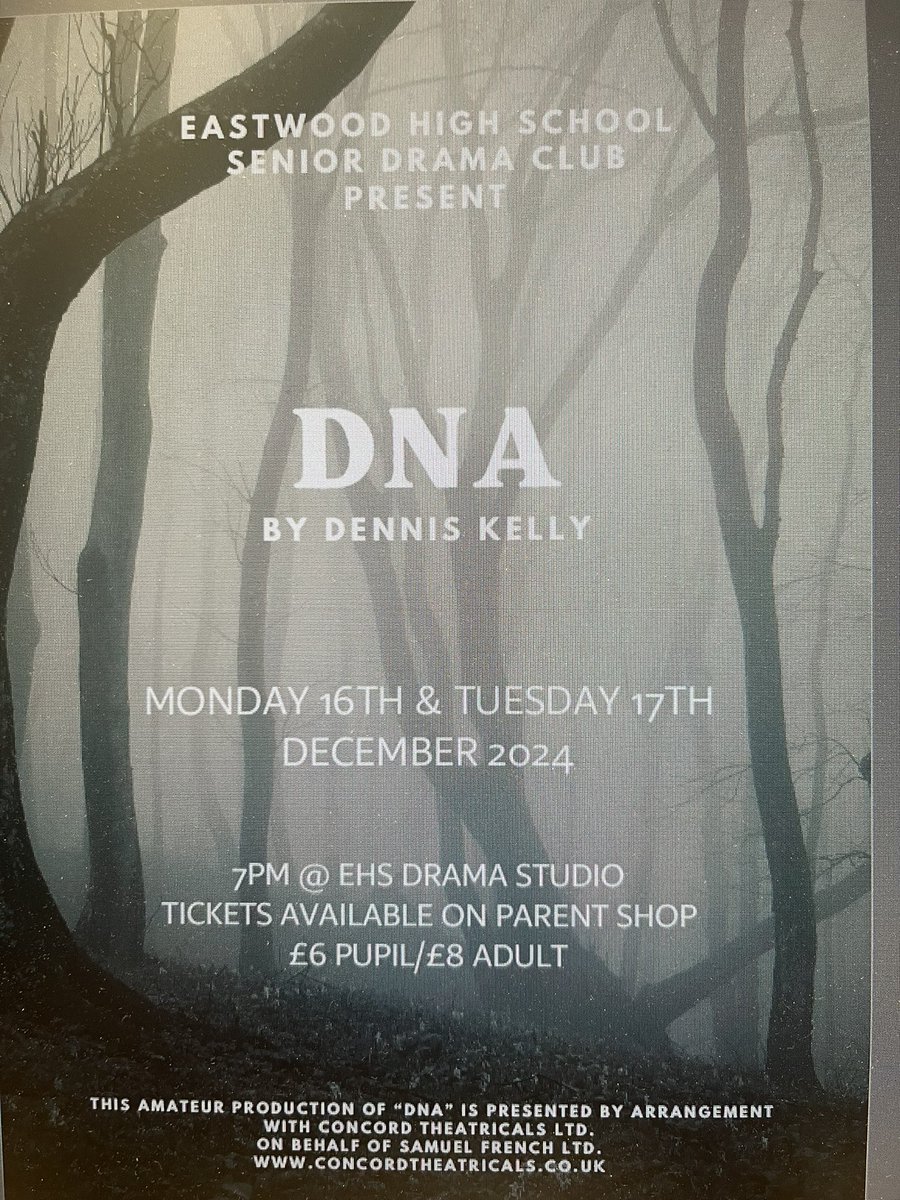 Tickets are now on sale  on Parent Pay Shop for the Senior Drama Club performance  of DNA by Dennis Kelly- 16th &amp;17th December <a href="/7pm/">Huong Le</a>. Drama box.