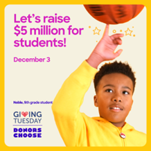 Get ready, <a href="/GCSchoolsNC/">Guilford Co. Schools</a>!  #GivingTuesday is Dec. 3 and <a href="/DonorsChoose/">DonorsChoose</a> hope to raise $5M for students by matching up to 50% that day, starting at 7:30 am. Post your project now! donorschoose.org/teachers?rf=ex…