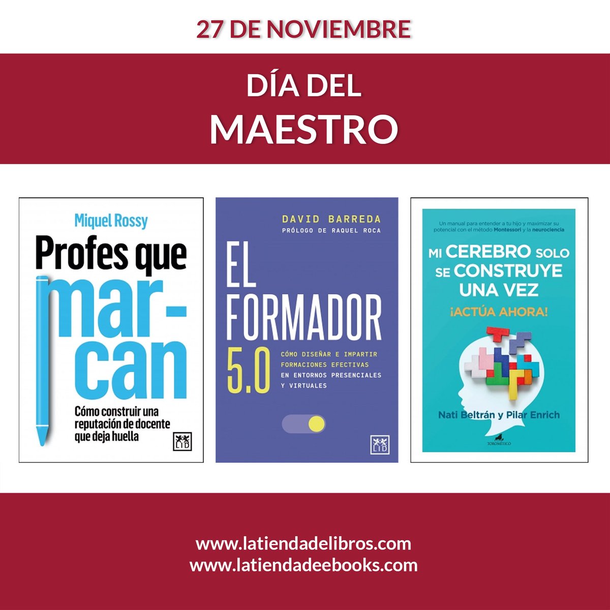 LID Editorial (@lideditorial) on Twitter photo Hoy es Día del #Maestro ¡No te pierdas las #lecturasrecomendadas para promover la #innovación en la #educación!
lidlibros.com/noticia.php?no…
📗 #ProfesQueMarcan <a href="/miquelrossy/">Miquel Rossy</a>
📘 #ElFormador2.0 <a href="/davidbarreda_db/">David Barreda</a>
📙 Mi cerebro solo se construye una vez <a href="/pilarenrich/">Pilar Enrich</a> #natibeltran Hoy es Día del #Maestro ¡No te pierdas las #lecturasrecomendadas para promover la #innovación en la #educación!
lidlibros.com/noticia.php?no…
📗 #ProfesQueMarcan <a href="/miquelrossy/">Miquel Rossy</a>
📘 #ElFormador2.0 <a href="/davidbarreda_db/">David Barreda</a>
📙 Mi cerebro solo se construye una vez <a href="/pilarenrich/">Pilar Enrich</a> #natibeltran