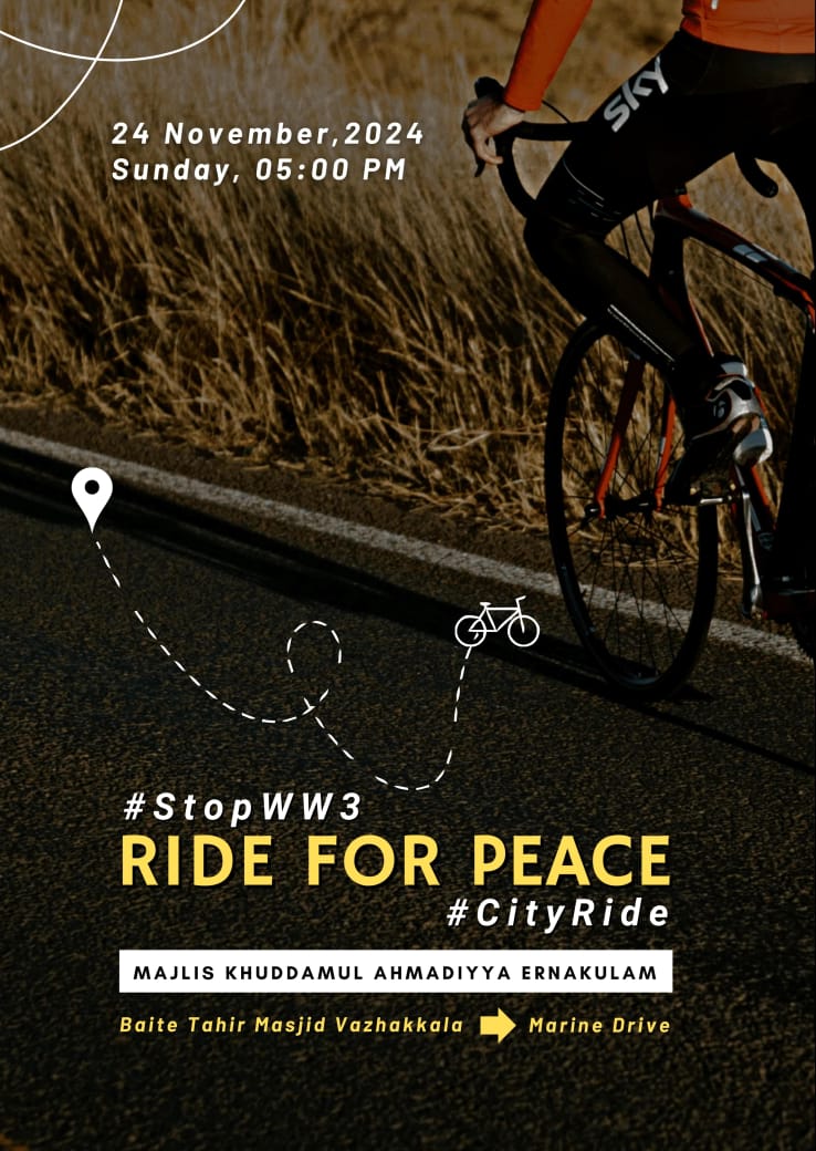 mkaindia's tweet photo. MKA #Ernakulam Chapter, #Kerala organized a successful #RideForPeace cycle rally

Cyclists rode from Vayakkala to Marine Drive, spreading messages of #Peace, #Love &amp; Consequences of #WorldWar3

Followed by a #StopWW3  campaign at Marine Drive, promoting global peace &amp; harmony https://t.co/SrdHUaLlrG