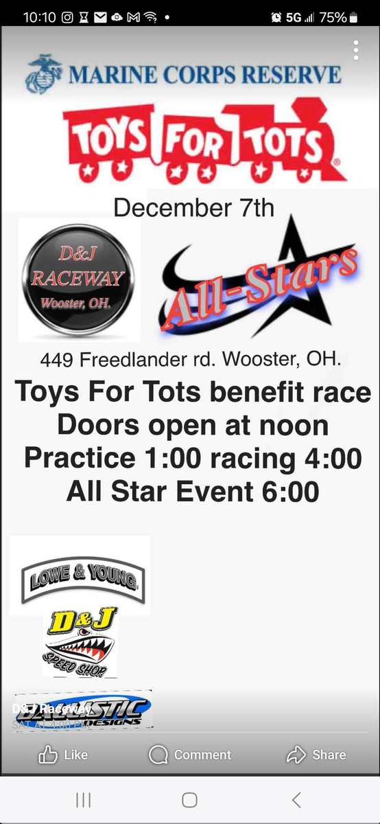 BallisticLids's tweet photo. Any RACERS want to come out and race an RC car at D&amp;J RACEWAY in Wooster dec7th???
It's to raise money for local Toys for Tots. 
Track supplies the car you just show up and race.
I will be giving a free paint job to the winner of the A main. 
Pictures of track &amp; type of car. https://t.co/r6gl8s8eWF