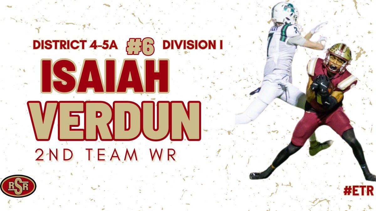 Congratulations to 2nd Team All-District 4-5A Div. I WR, Isaiah Verdun!

▫️18 recs
▫️312 yds (17.3 avg)
▫️2 TDs

#ETR
