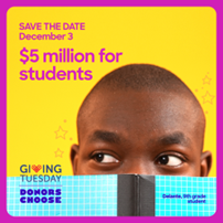 Get ready, <a href="/GCSchoolsNC/">Guilford Co. Schools</a>!  #GivingTuesday is Dec. 3 and <a href="/DonorsChoose/">DonorsChoose</a> hope to raise $5M for students by matching up to 50% that day, starting at 7:30 am. Post your project now! donorschoose.org/teachers?rf=ex…