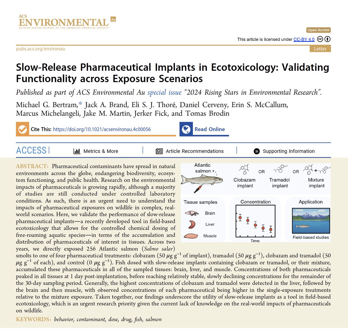 Michael Bertram (@michaelgbertram) on Twitter photo New paper out today in <a href="/EnvSciTech/">Environmental Science & Technology Journals</a> where we test the effectiveness of slow-release #pharmaceutical implants for field-based #ecotoxicology experiments!
OA link 👉 tinyurl.com/3cj29vh5
<a href="/DrBrodin/">Tomas Brodin</a> <a href="/esmccallum/">Erin McCallum</a> <a href="/JackAndrewBrand/">Jack Brand</a> <a href="/EliSJThore/">Eli Thoré</a> <a href="/mrmic1/">Marcus Michelangeli</a> <a href="/Martin_J_M_34/">Jake M Martin</a> New paper out today in <a href="/EnvSciTech/">Environmental Science & Technology Journals</a> where we test the effectiveness of slow-release #pharmaceutical implants for field-based #ecotoxicology experiments!
OA link 👉 tinyurl.com/3cj29vh5
<a href="/DrBrodin/">Tomas Brodin</a> <a href="/esmccallum/">Erin McCallum</a> <a href="/JackAndrewBrand/">Jack Brand</a> <a href="/EliSJThore/">Eli Thoré</a> <a href="/mrmic1/">Marcus Michelangeli</a> <a href="/Martin_J_M_34/">Jake M Martin</a>