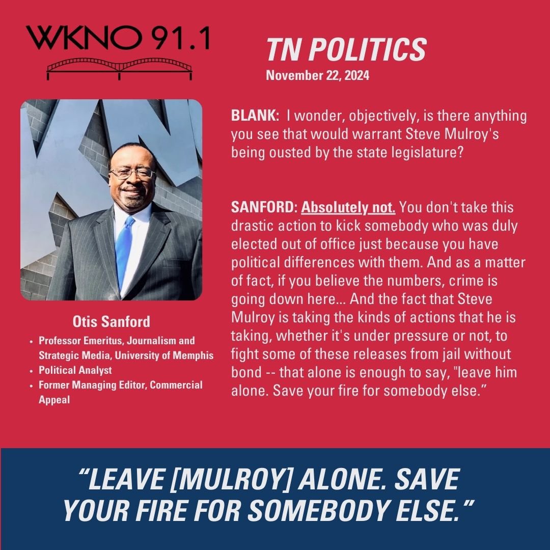 Please share this and help me get the word out. 

In his weekly interview on <a href="/wknofm/">WKNO-FM | Public Radio for the Mid-South</a> TN Politics, long-time journalist and political analyst, Otis L. Sanford was asked by host Christopher Blank if there was anything that would warrant my removal as DA by the legislature. His