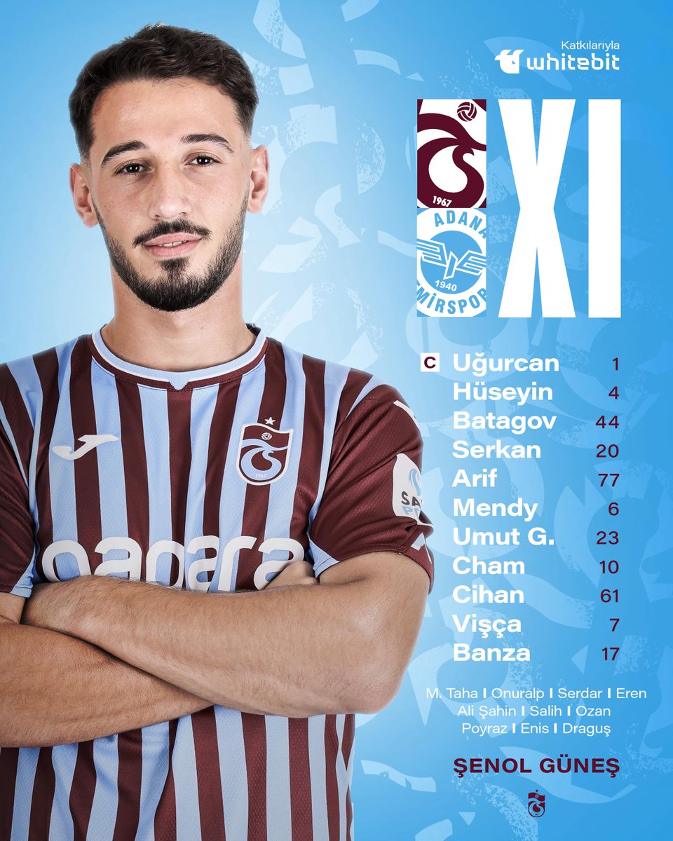 Trabzonspor's tweet photo. 📃 Adana Demirspor maçı ilk 11’imiz

#TSvADS

@WhiteBit | #YouSetTheLevel https://t.co/Xt5oOjlSx2
