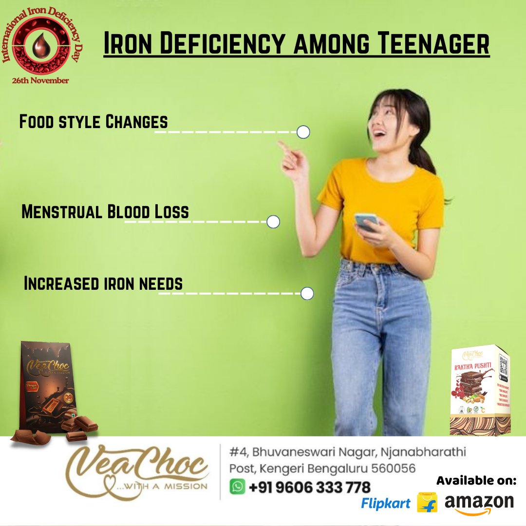 veachoc's tweet photo. Iron Deficiency Among Teenagers 🩸
🍴 Food Style Changes
🩸 Menstrual Blood Loss
🛠️ Increased Iron Needs
Boost your iron levels naturally with VeaChoc! 🌱✨
📍 Kengeri, Bengaluru | 📞 +91 9606 333 778
🛒 Available on Flipkart &amp; Amazon
#IronDeficiency #TeenHealth #NutritionMatters https://t.co/MUdhqfCkgj