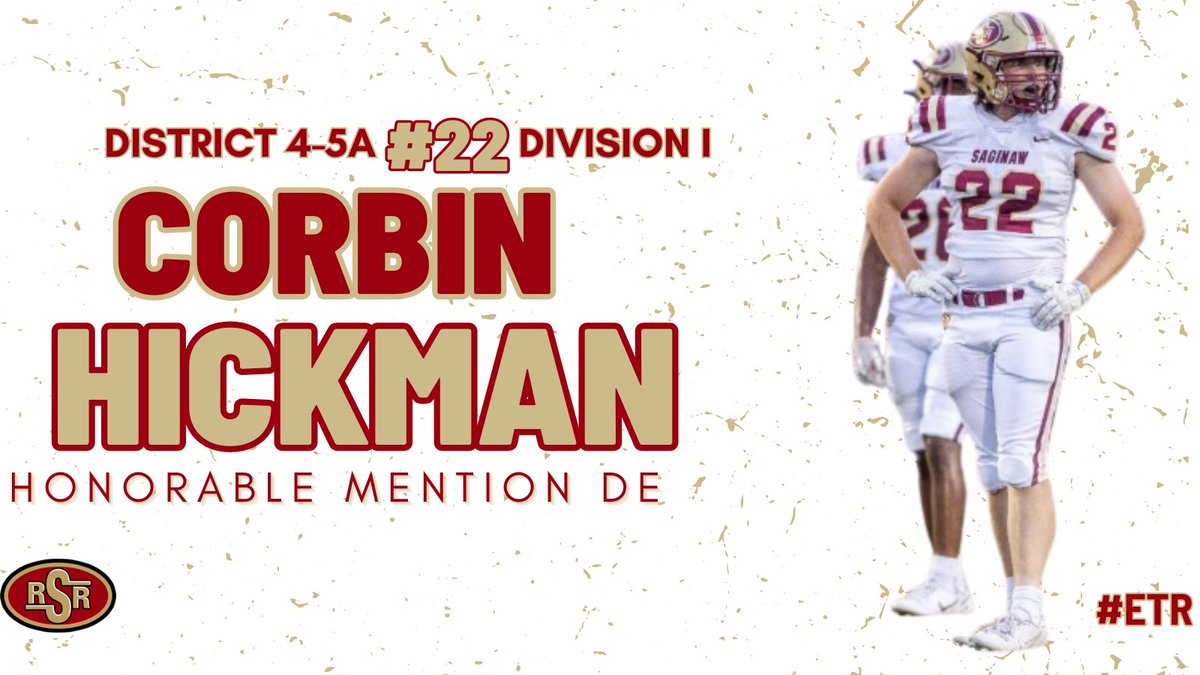 Congratulations to Honorable Mention 4-5A Div. I DE, Corbin Hickman!

▫️18 tackles (6 solo)
▫️2.5 TFL
▫️.5 sack
▫️3 hurries

#ETR