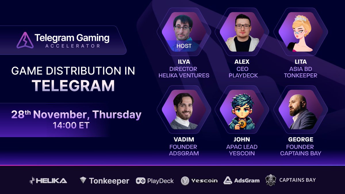 HelikaGaming's tweet image. How do you crack the code for gaming success on Telegram?

Join us for the Helika TGA Space on &quot;Gaming Distribution in Telegram&quot;

🗓️ Date: Thursday, 28th November
⏰ Time: 2 PM ET / 7 PM UTC

Dive into strategies for growth, community building, and unlocking revenue potential.…