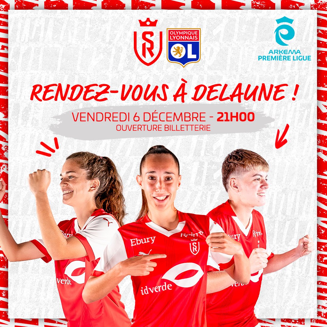 StadeDeReims's tweet image. 🔓 𝗢𝘂𝘃𝗲𝗿𝘁𝘂𝗿𝗲 𝗯𝗶𝗹𝗹𝗲𝘁𝘁𝗲𝗿𝗶𝗲 I #SDROL 

💥 Un défi de taille attend nos 🔴&amp;amp;⚪️ avec la réception de l'@OLfeminin ! 👊

🏟️ Stade Auguste Delaune 
🗓️ Vendredi 6 décembre 
🕘 21H00 

🎟️ #TousÀDelaune pour soutenir nos Rémoises 👉 urls.fr/Mdv4SQ