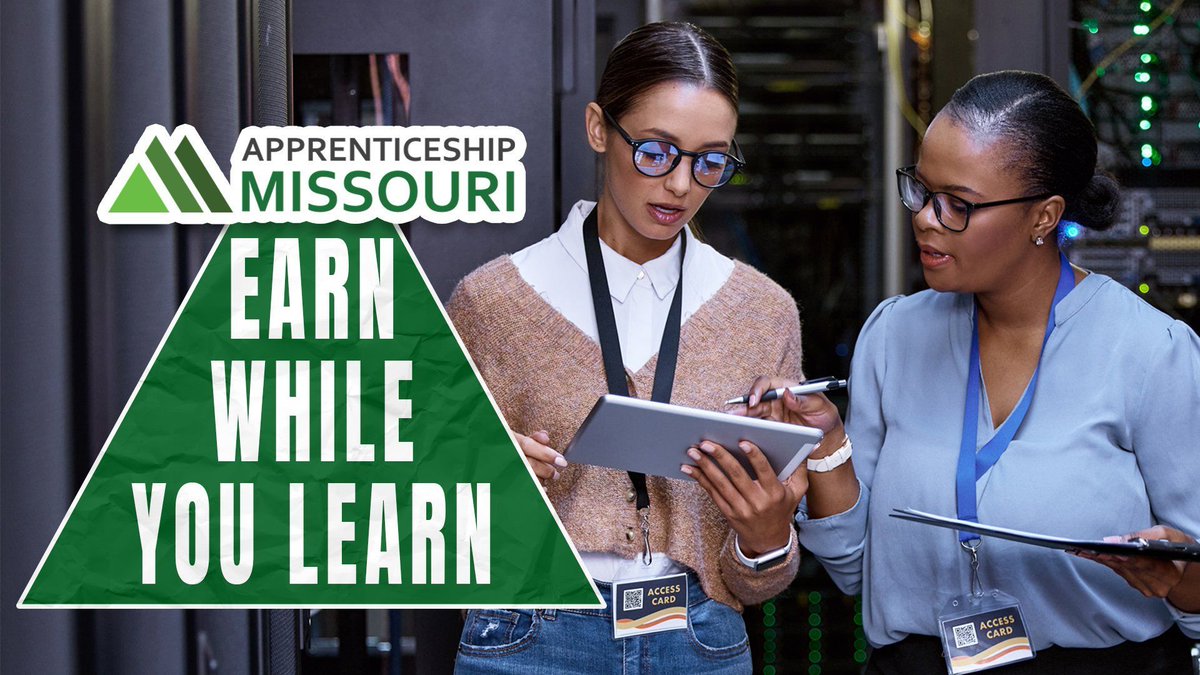Apprenticeship MO provides Missourians with the opportunity to earn a paycheck while they skill up. And the best part? You'll finish with industry-recognized credentials and a new job! Visit buff.ly/3ZwRn5A for more info.
