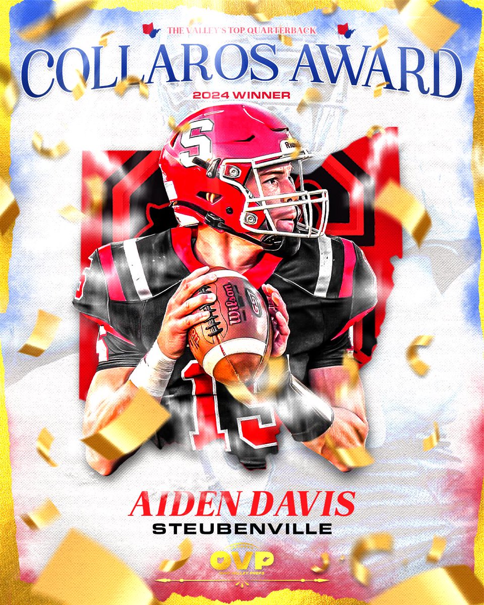 Ohio Valley Preps (@ohiovalleypreps) on Twitter photo ๐ Introducing your 2024 Collaros Award Winner <a href="/aidendavis01/">Aiden Davis (AD)</a> of Steubenville signifying the top QB of the season!
Davis led the Steubenville Big Red to the D3 Region 11 Final totaling 2,500 yards of offense and 26 touchdowns while completing 75% of his passes. ๐ Introducing your 2024 Collaros Award Winner <a href="/aidendavis01/">Aiden Davis (AD)</a> of Steubenville signifying the top QB of the season!
Davis led the Steubenville Big Red to the D3 Region 11 Final totaling 2,500 yards of offense and 26 touchdowns while completing 75% of his passes.