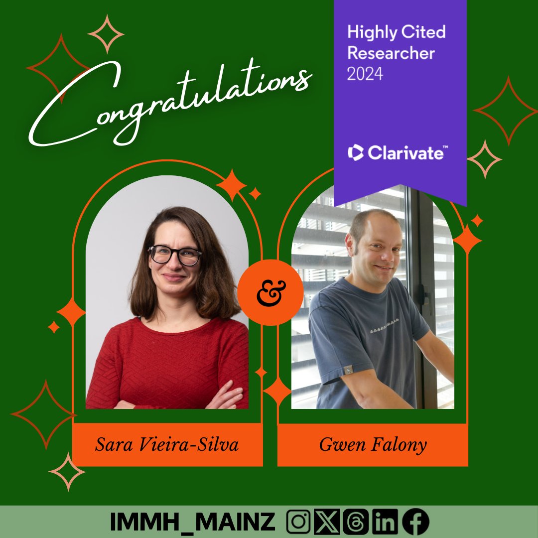 immh_mainz's tweet photo. Sara Vieira-Silva &amp; Gwen Falony are among the @Clarivate list of Highly Cited Researchers 2024! They demonstrated significant, broad influence in their fields of research based on data &amp; qualitative analysis from the ISI &amp; #WebOfScience Core Collection. Congrats! #HighlyCited2024 https://t.co/TqOiPBL71L