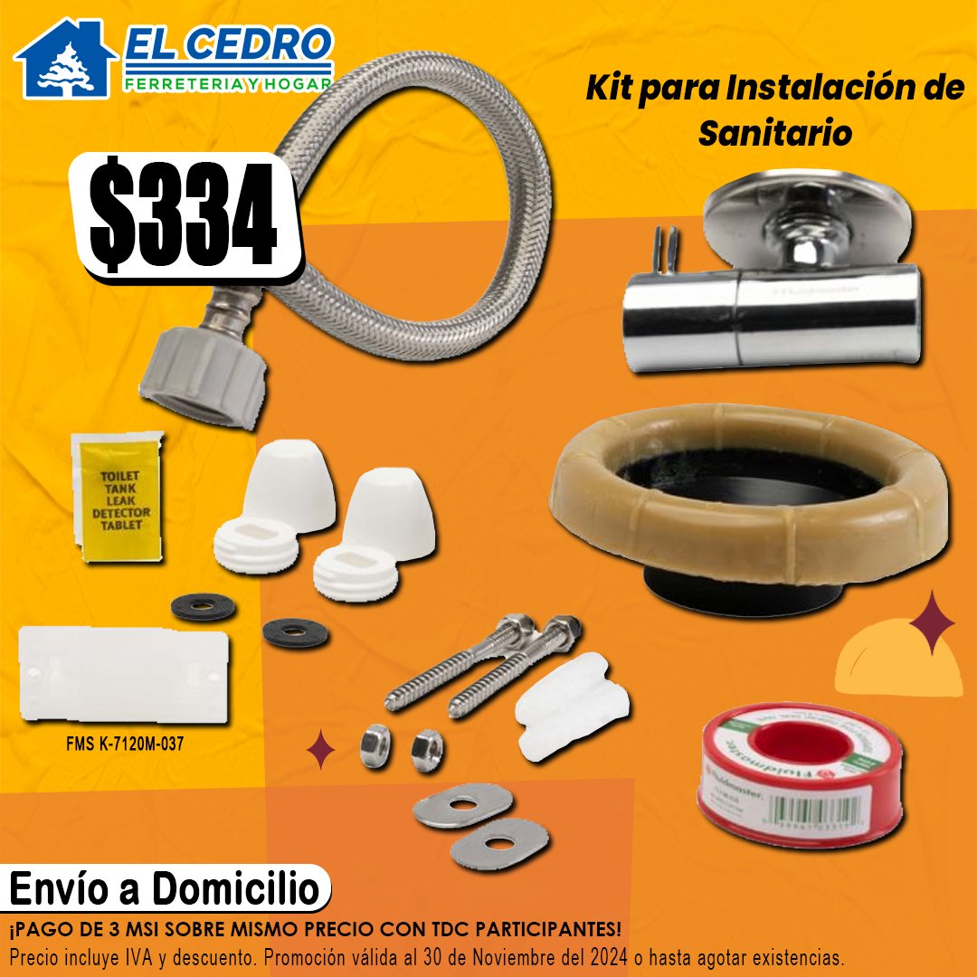 CedroFerreteria's tweet image. Te hacemos más fácil el trabajo con nuestros kits de instalación, disponibles en El Cedro 🌲

✅ Paq. para instalación de sanitario #Fluidmaster / $334

⚠️ Precio incluye IVA y descuento.
⚠️ Promoción válida hasta el 30 de noviembre del 2024 o agotar existencias.

#CiudadVictoria