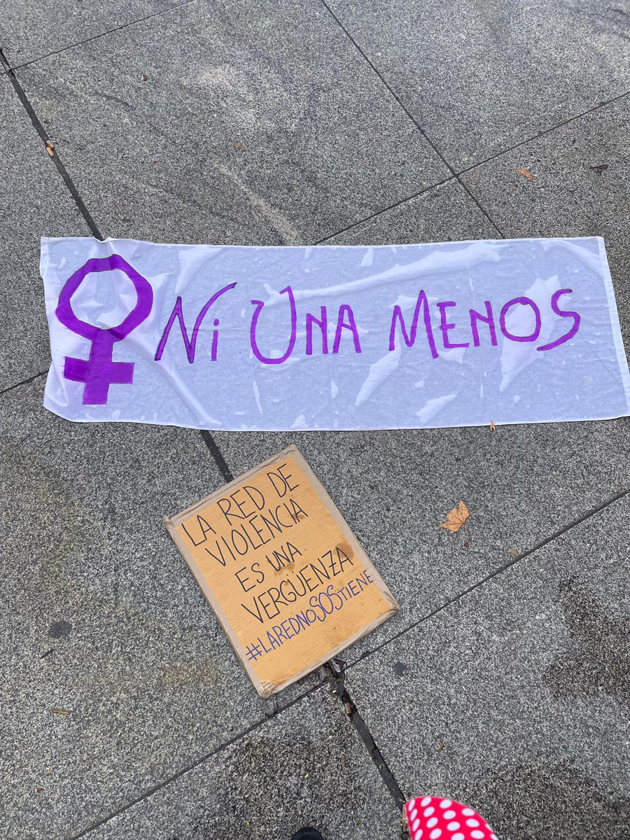 TrabajadorasVG's tweet photo. Esta mañana ha sido muy emocionante. Mientras en el interior del Ayto de Madrid tenía lugar el acto institucional, las trabajadoras nos hemos concentrado fuera para realizar un homenaje a las mujeres y menores asesinadas y gritar fuerte que #LaRedNoSOStiene 
#25NHuelgaVG https://t.co/g7WBrCPzHF