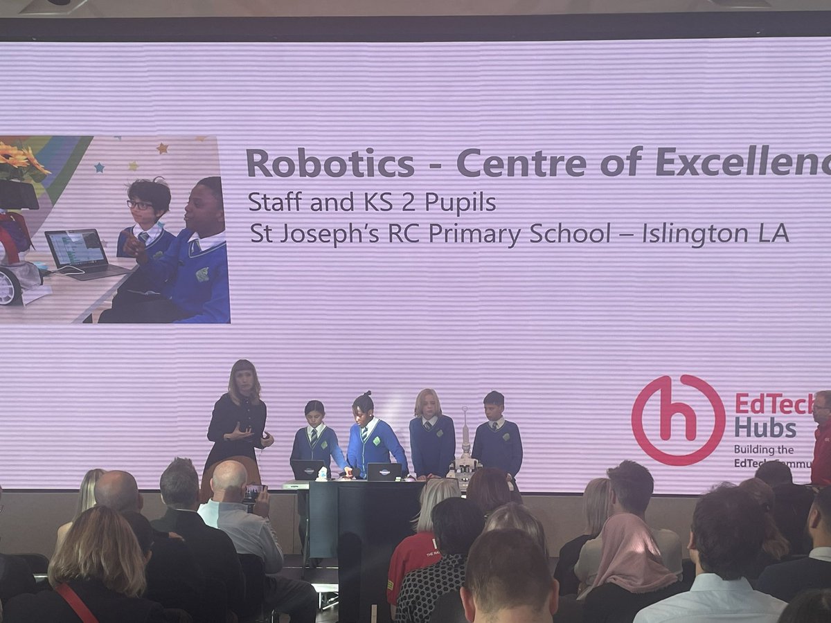 stjhighgate's tweet photo. Our amazing computing lead Mrs Suliga with our Robodog experts! They delivered a great presentation at @SamsungUK for the #EdtechHubSummit2024 with @EdtechukHQ & @LGfL π»π€π https://t.co/7P1Tm0kAyS