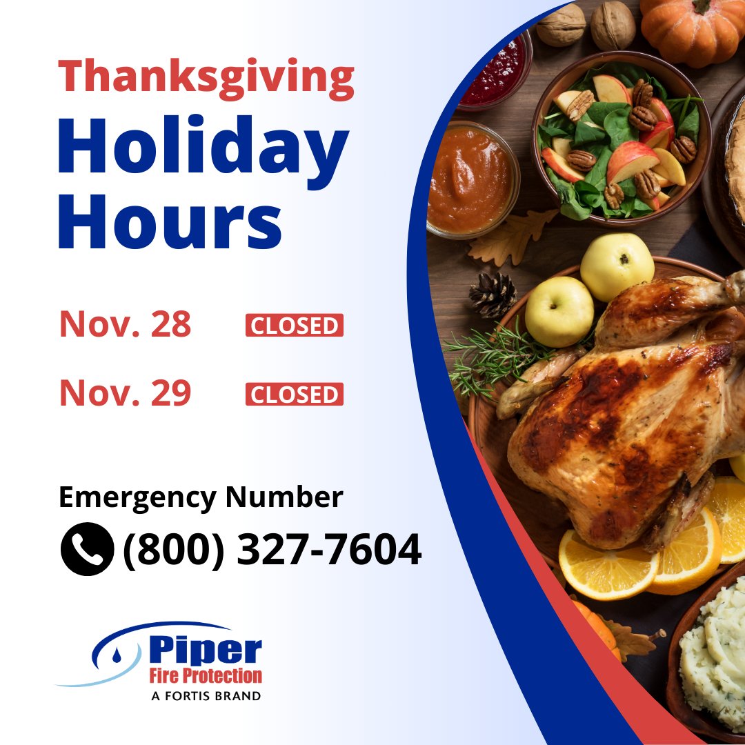 PiperFire's tweet image. With Thanksgiving coming up, we want to share a heads up about our office closures. 

We’re closed Thursday and Friday, but don’t worry! We’ll be available in case of emergencies.

#FloridaSecurity #SarasotaBusiness #ClearwaterBusiness