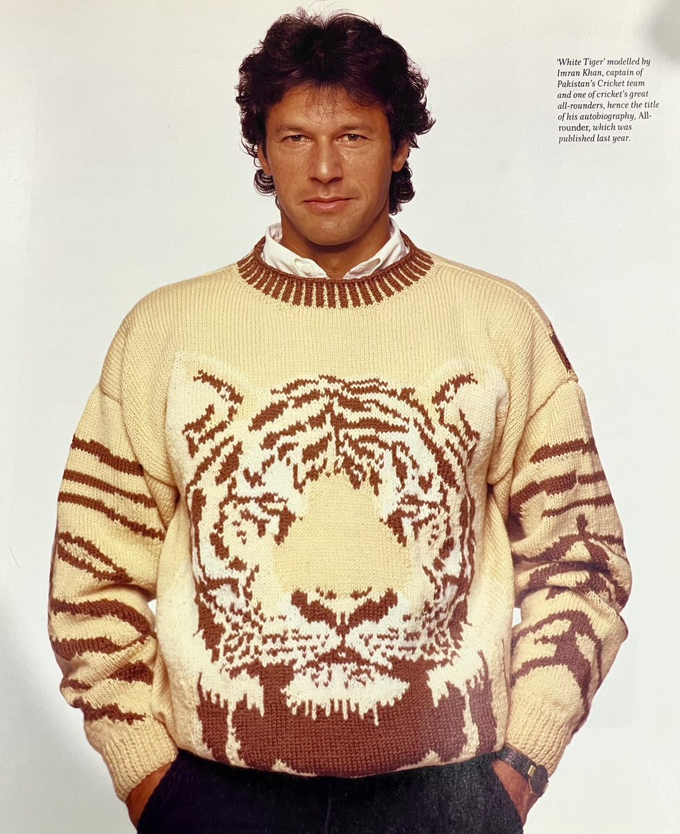 rrrexamillian's tweet photo. Found this in old knitting book at my mum's house. #LikeATiger #ImranKhan @TomGleisner @mrtonymartin @HYBPA @workingdogprod https://t.co/qQpWV3w1Xw