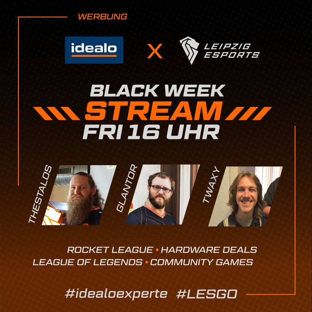 🔥 BLACK WEEK STREAM 🔥
Feiert den BLACK FRIDAY am 29.11. ab 16 Uhr live auf Twitch mit @idealo! Schnäppchen &amp; tolle Hardware-Angebote, Showmatches, Scrims &amp; Community Games. Seid dabei &amp; spart!
(WERBUNG) #LESGO #leipzigesports #blackfriday #idealo #blackweek #idealoexperte