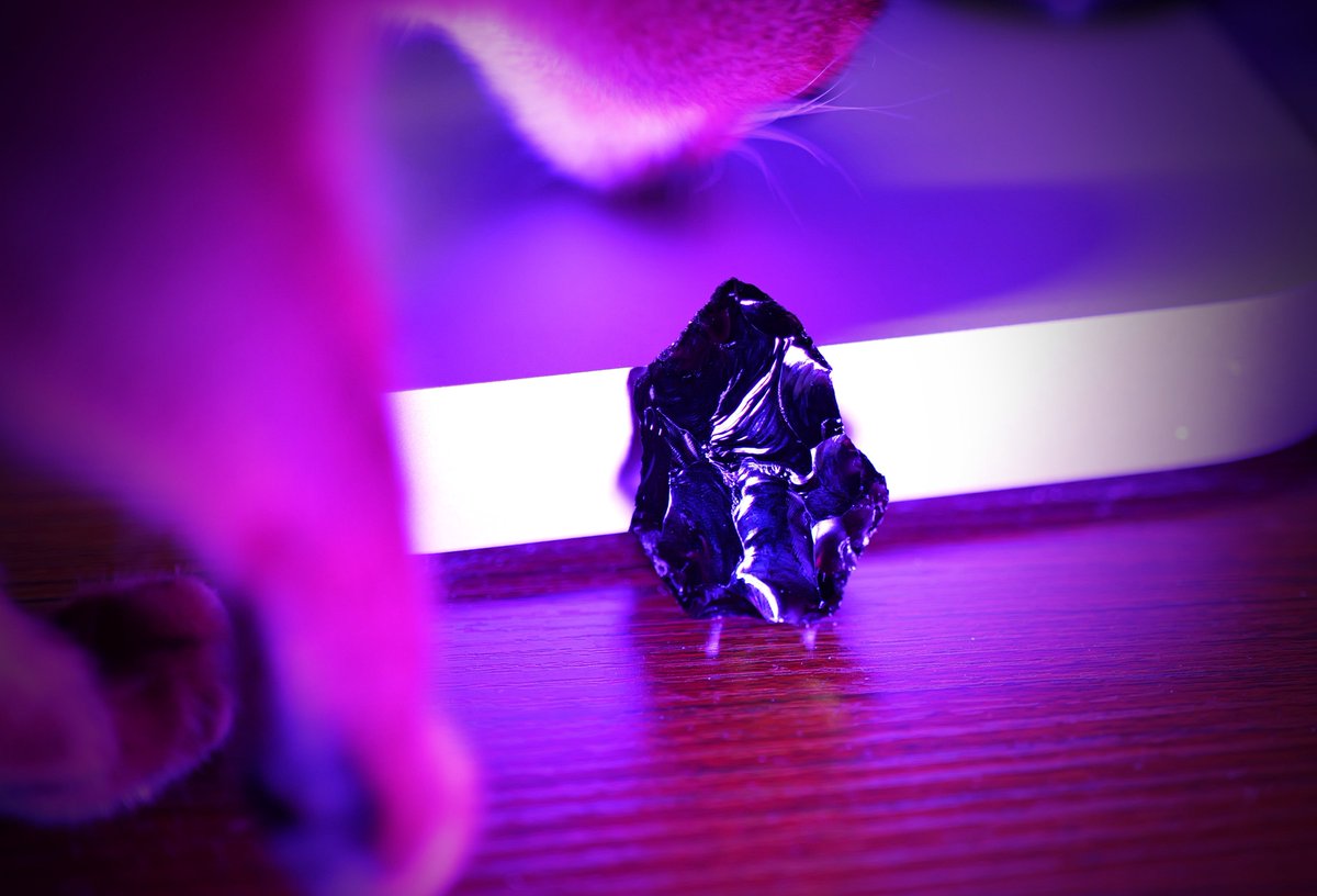 maltyfox's tweet photo. More of the photos of Obsidian IRL @obsdmd 
更多黑曜石的照片！放了超大紫色光源哈哈哈（不得不说真的太黑了，超级难透光x） https://t.co/gkoae1FvlQ