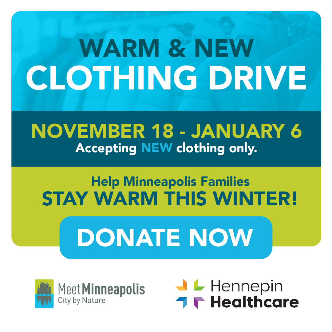 Meet Minneapolis (@meetminneapolis) on Twitter photo Help <a href="/HennepinHC/">Hennepin Healthcare</a> patients and their families stay extra warm this season by donating to our annual Winter Clothing Drive. ποΈ Please donate NEW winter clothing items now thru Jan. 6, 2025!
β¨ Target Wish List: bit.ly/492qCIZ
β¨ Amazon Wish List: amzn.to/4g3Cht7 Help <a href="/HennepinHC/">Hennepin Healthcare</a> patients and their families stay extra warm this season by donating to our annual Winter Clothing Drive. ποΈ Please donate NEW winter clothing items now thru Jan. 6, 2025!
β¨ Target Wish List: bit.ly/492qCIZ
β¨ Amazon Wish List: amzn.to/4g3Cht7