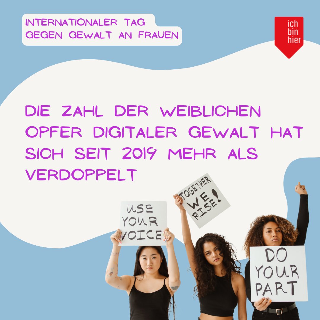 Online-Gewalt gegen Frauen nimmt laut BKA zu. Wir bei ichbinhier fordern mehr Respekt für Frauen in digitalen Welten! Lasst uns gemeinsam Online-Hass bekämpfen, den Frauen, Mädchen und weiblich gelesene Personen tagtäglich erleben. Denn Gewalt gegen Frauen geht uns alle an!