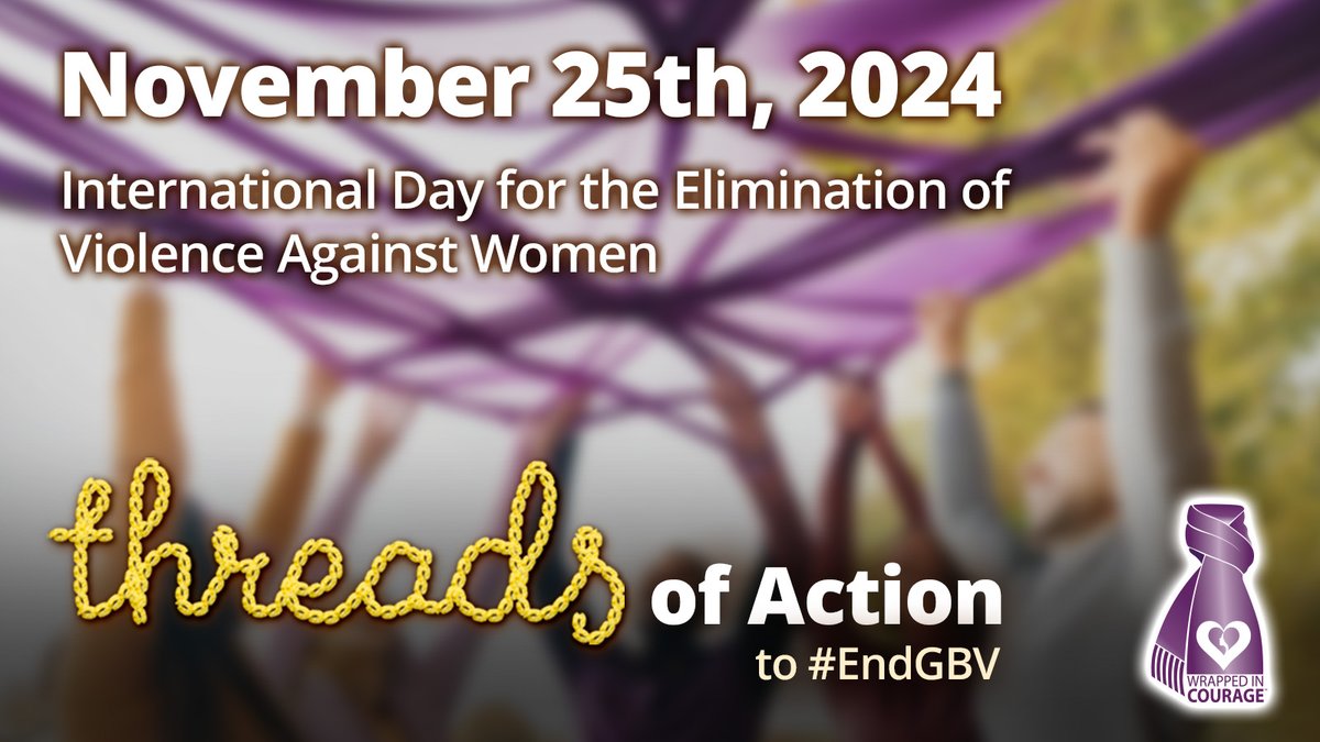 November 25th marks the International Day for the Elimination of Violence Against Women.

Wear a #WrappedinCourage purple scarf in support of survivors and become part of the threads of action to #EndGBV across Ontario.

Find GBV support: mulberryfinder.ca