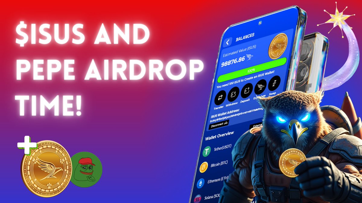 $ISUS Airdrop worth $2,000,000!!
THE RULES ARE SIMPLE AND CLEAR!
1-👏Go to the 'Twitter/X Follower Awards' section on the home screen in the ISUSGO application and participate.
2-🥳Like and Retweet this post. (Tagging your friends increases your chances of winning $PEPE.)
3-⛏️You