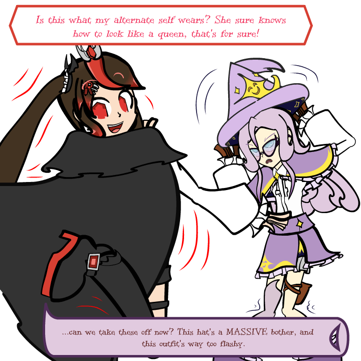 KiraPrismArt's tweet photo. alternate timelines have converged, and so they shall try out each other's fit for a day #prismthecolorfultales #gazeofthebloodqueenandthewitch #sparklyspirits #originalcharacters #originalcharacterart #ocs #comics #ComicArt https://t.co/U49hazimx7