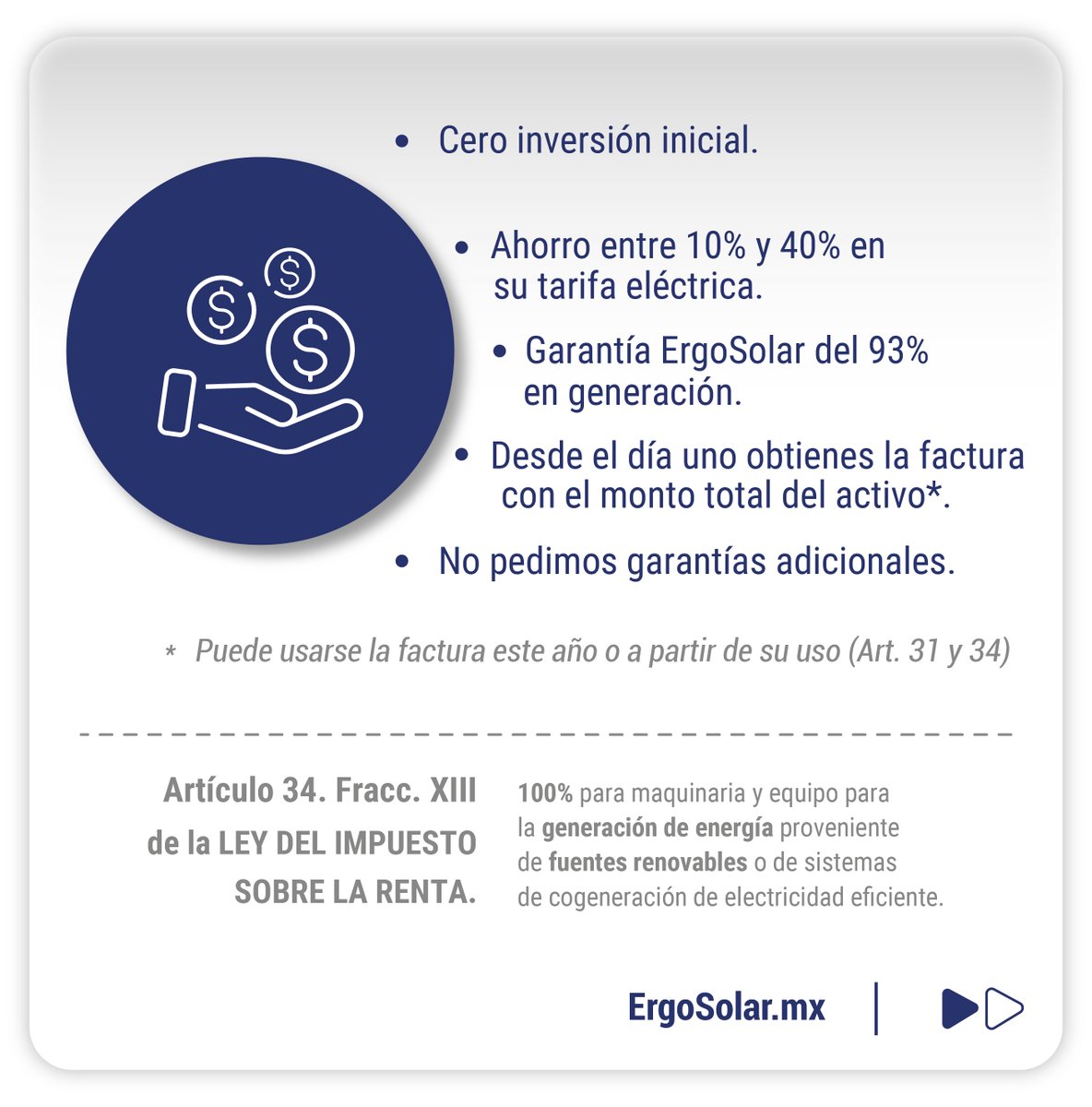 ErgoSolar's tweet photo. Si planeas tener utilidades fiscales este año, deduce el ISR con un sistema de paneles solares. Aprovecha el financiamiento ErgoSolar y sus beneficios de CERO inversión inicial. 

Acércate y resolveremos tus dudas rápidamente: https://t.co/BWCk5uGG9U https://t.co/SXRoqpS7N0