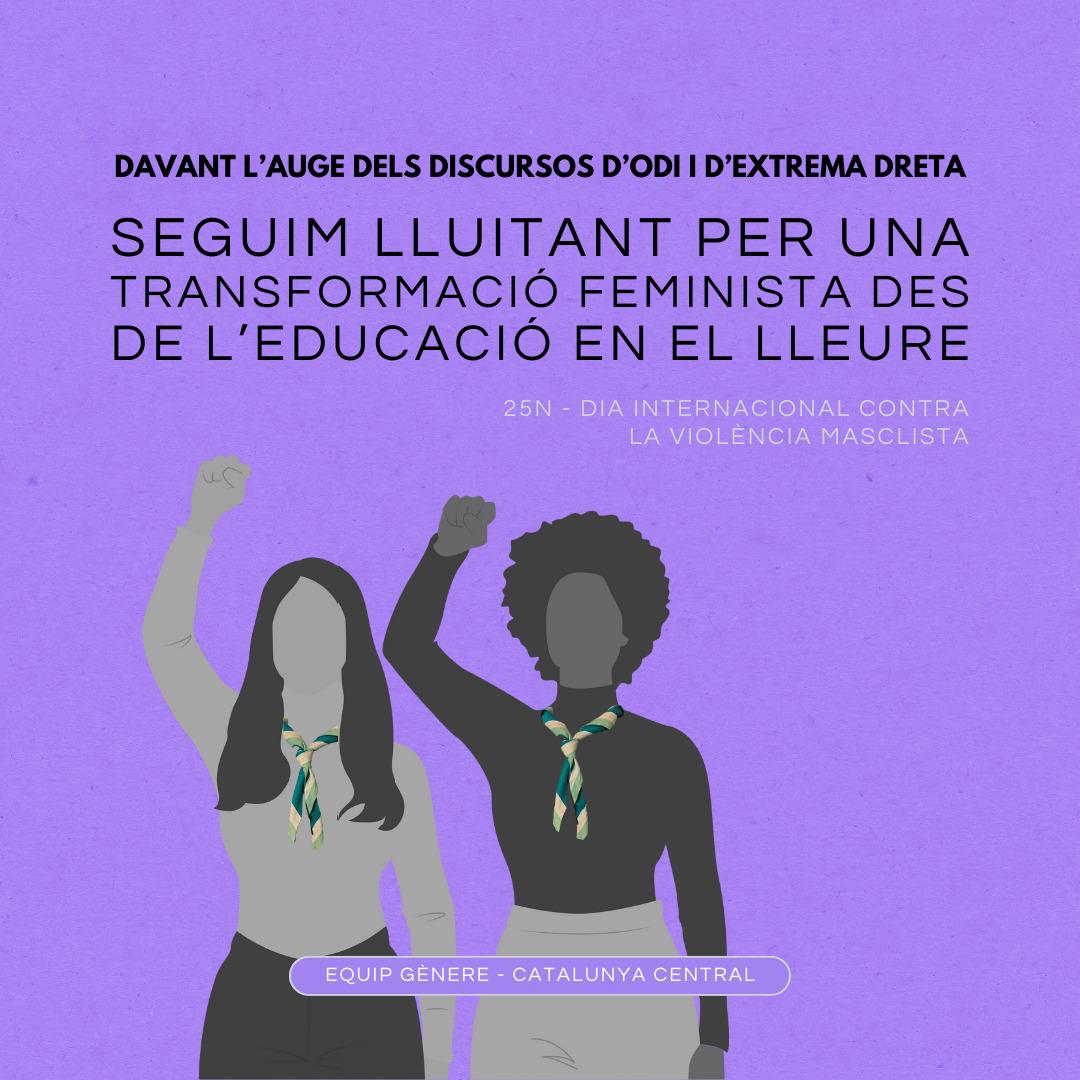 meg_catcentral's tweet photo. 🟣 Avui és 25 de novembre, dia internacional contra la violència masclista, i a la demarcació ens reafirmem amb la voluntat de seguir lluitant per una transformació feminista des de l’educació en el lleure! ✊🏼
(1/2) https://t.co/JMUwToAlnf