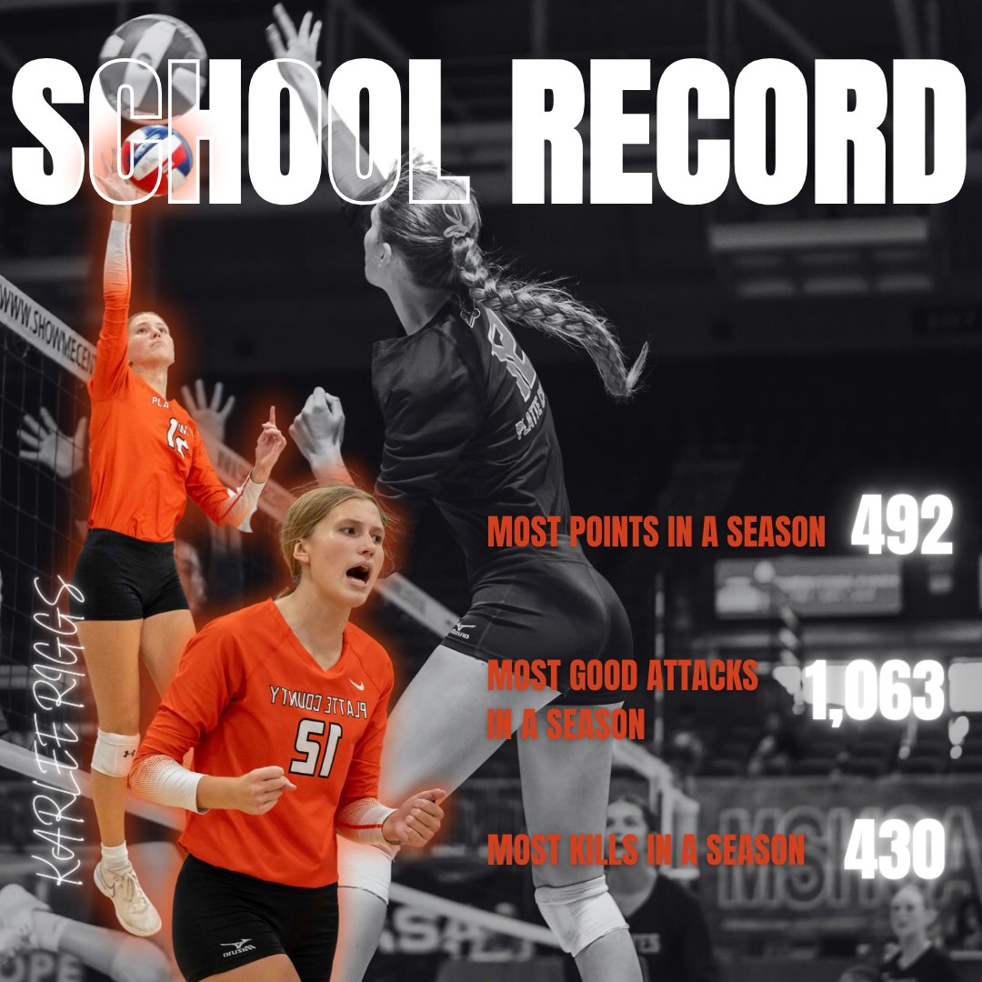 🚨 NEW SCHOOL RECORD ALERT! 🚨

Congrats to Karlee Riggs for...
- Most Points in a Season / 492
- Most Good Attacks in a Season / 1,063
- Most Kills In a Season / 430
#pcr3proud

GRAPHIC DESIGNER: Rylee Picket, PCHS Sports Marketing Student