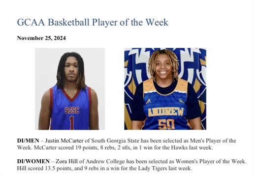 Zora Hill (@zora_c_hill) on Twitter photo Blessed to receive GCAA Player of the week 🏀🦾🦾 keeping the grind <a href="/OMGTGE/">Omega Ministry Group</a> <a href="/AndrewTigersWBB/">Andrew College WBB</a> <a href="/TOTAL_ATHLETE/">Total Athlete</a> Blessed to receive GCAA Player of the week 🏀🦾🦾 keeping the grind <a href="/OMGTGE/">Omega Ministry Group</a> <a href="/AndrewTigersWBB/">Andrew College WBB</a> <a href="/TOTAL_ATHLETE/">Total Athlete</a>