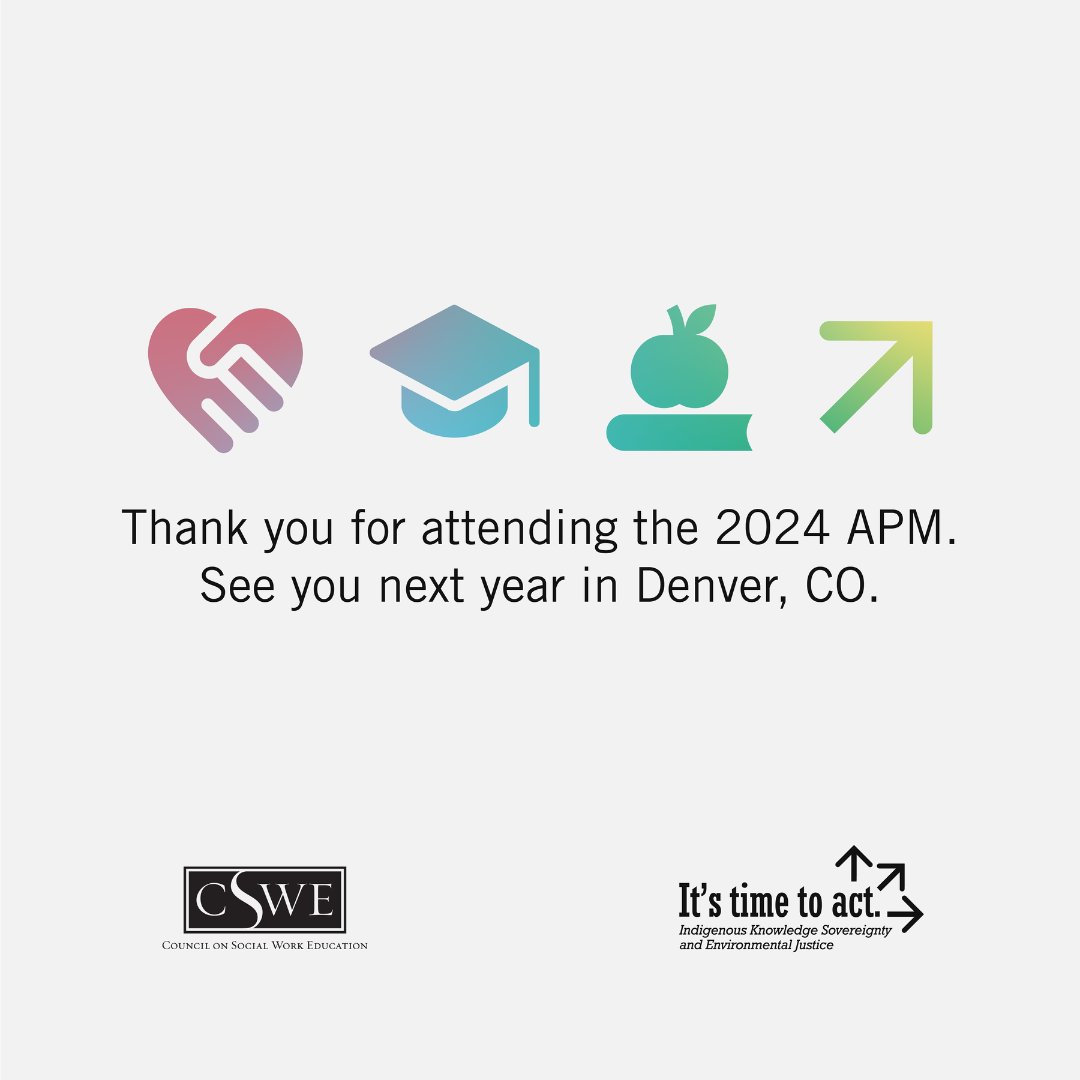 CSocialWorkEd's tweet image. The 2024 Annual Program Meeting was a success, and we’d like to thank our attendees. We hope you continue to forge connections made at APM and use the tools you’ve learned. Check out the photo gallery: cswe.org/events-meeting…  #cswe24 #onecswe