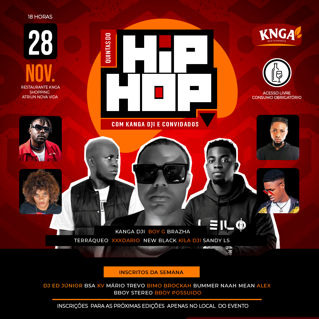 KVtheRapper's tweet photo. Quintas do Hip Hop com Kanga Dji 
Especial Boy G Jorge Paim 

🗓 28.11.2024
🕛18h
🗺 Atrium Nova Vida 

Quinta-Feira é a data.📅
Restaurante KNGA é o local . 📍
Nova Vida é o Block 👊🏾
Vamos prestar mais um culto a cultura Hip Hop❤️‍🔥 https://t.co/vX7RMsPWaU