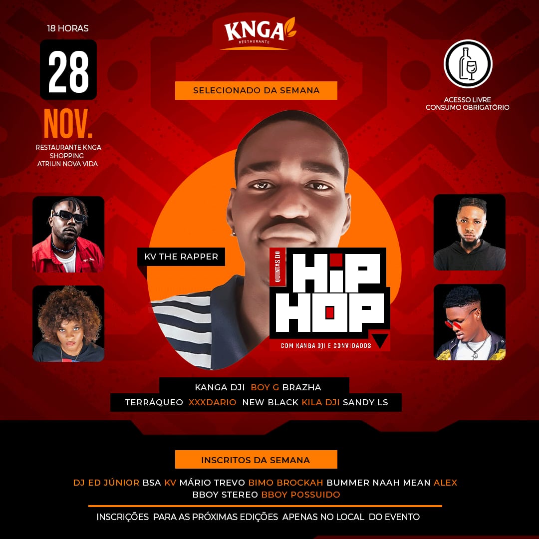 KVtheRapper's tweet photo. Quintas do Hip Hop com Kanga Dji 
Especial Boy G Jorge Paim 

🗓 28.11.2024
🕛18h
🗺 Atrium Nova Vida 

Quinta-Feira é a data.📅
Restaurante KNGA é o local . 📍
Nova Vida é o Block 👊🏾
Vamos prestar mais um culto a cultura Hip Hop❤️‍🔥 https://t.co/vX7RMsPWaU