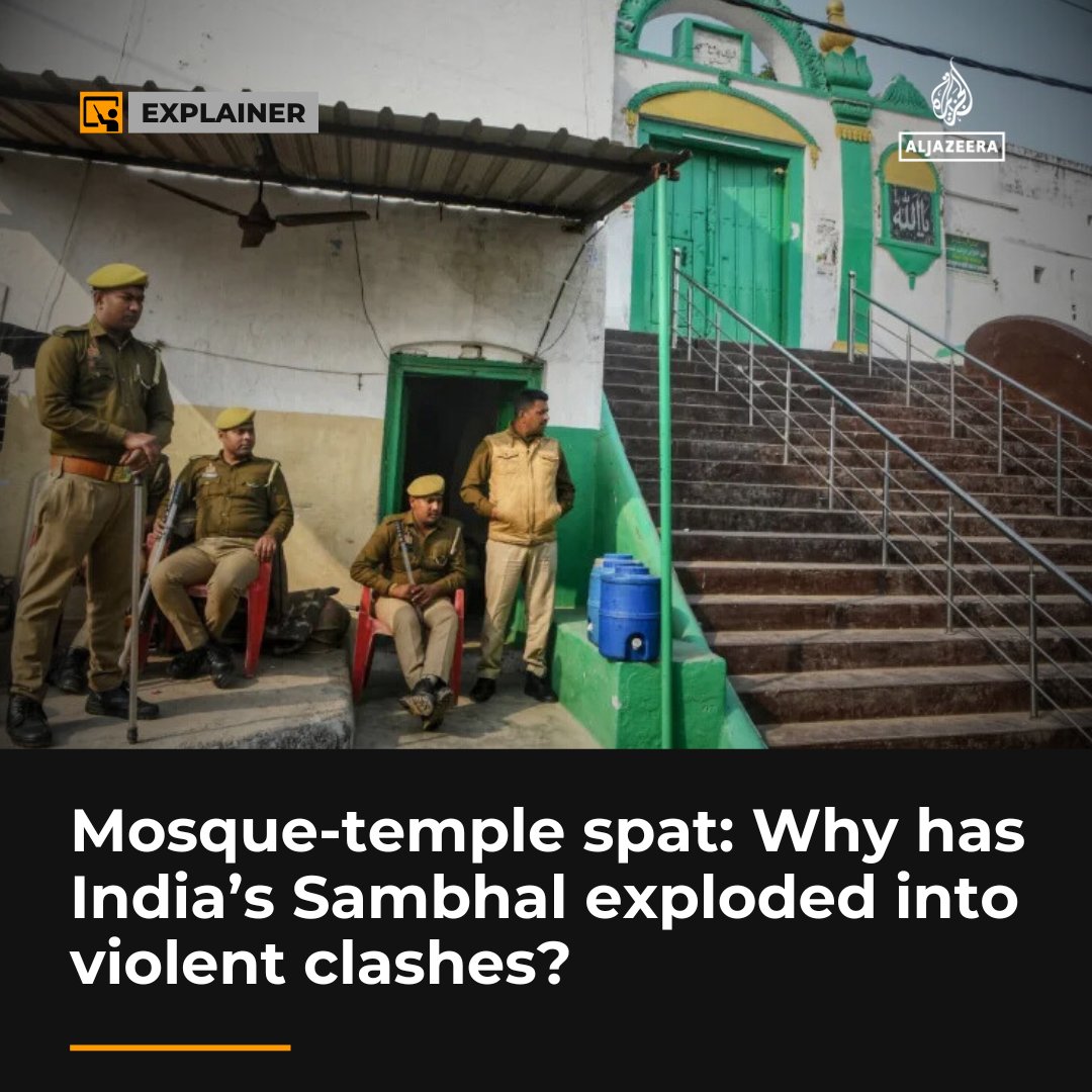 AJEnglish's tweet photo. Fears for the future of a mosque in India's Uttar Pradesh state have stoked tensions and protests, but some senior lawyers say India’s Supreme Court bears responsibility.

Here's what you need to know about Sambhal's Shahi Jama Masjid https://t.co/lAV39HGFjS https://t.co/EoMJHF7ldD