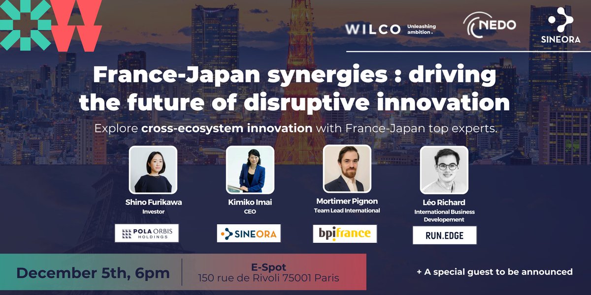 France-Japan Synergies : Driving the Future of Disruptive Innovation 🔍Discover the key experts joining us. 
Register now : eventbrite.fr/e/france-japan…