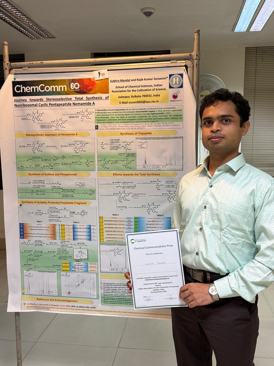 GoswamiLab_IACS's tweet image. We are glad to congratulate @mandalsubhro for receiving Chemical Comunication Prize🏆on 60th ChemComm symposium at IACS, Kolkata. And also to @SahanaHaqu38874 for your vibrant presentation. Well done!👍
@ChemCommun @RoySocChem