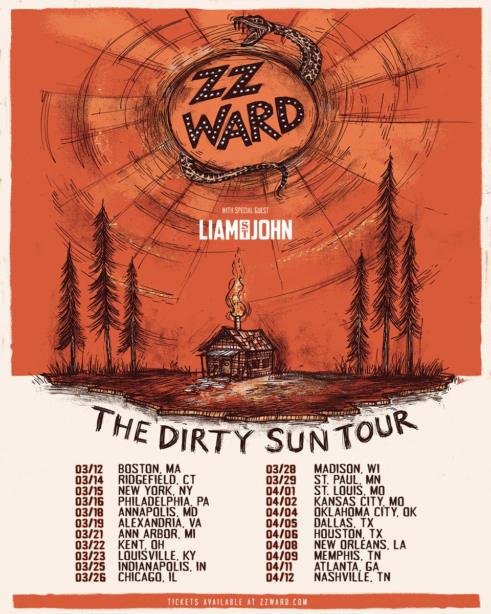 ZZ Ward (@zzward) on Twitter photo Dirty Shine Fam!! I had the most amazing time on Leg 1 of the Dirty Sun Tour with you all!! Can’t wait to hit the road again this spring with the amazing <a href="/MrLiamStJohn/">Liam St. John</a> 🔥🐍☀️
Get Tickets & VIP here- zzward.com/tour Dirty Shine Fam!! I had the most amazing time on Leg 1 of the Dirty Sun Tour with you all!! Can’t wait to hit the road again this spring with the amazing <a href="/MrLiamStJohn/">Liam St. John</a> 🔥🐍☀️
Get Tickets & VIP here- zzward.com/tour